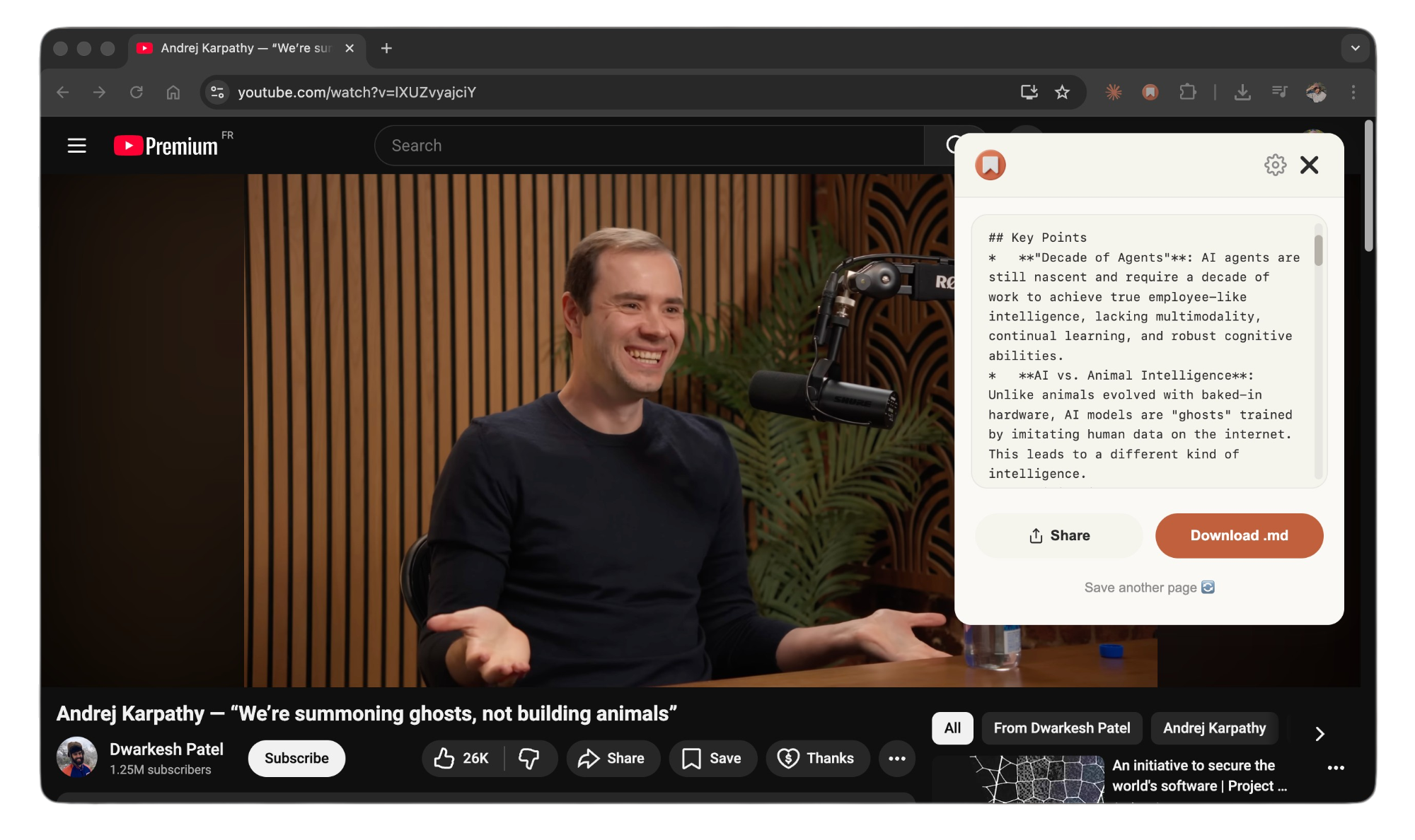 Minibase extension demo — YouTube video to Markdown